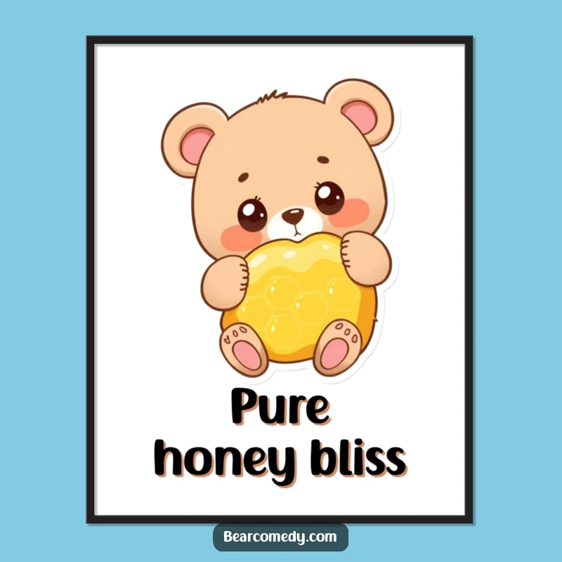 Funny Adorable Bear Honeycomb Digital Art - Instant Joyful Decor
