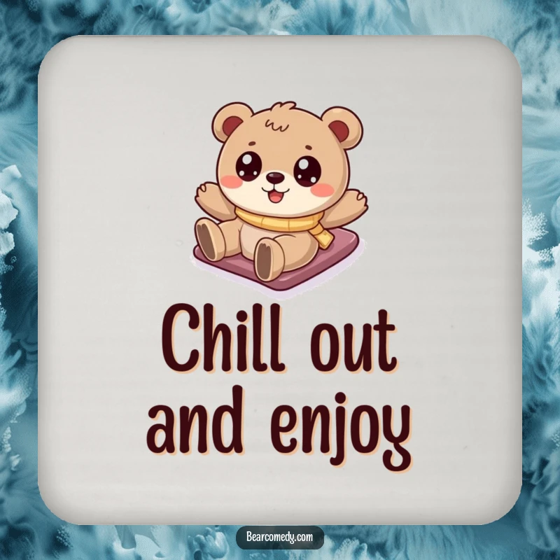 Funny bear drink coasters featuring a cartoony bear sliding down a snowy hill, offering playful protection for surfaces.