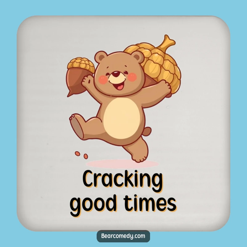 Funny Bear Acorn Kick Coaster: Kicking Bear Art, Protect Surfaces Funny Gift!
