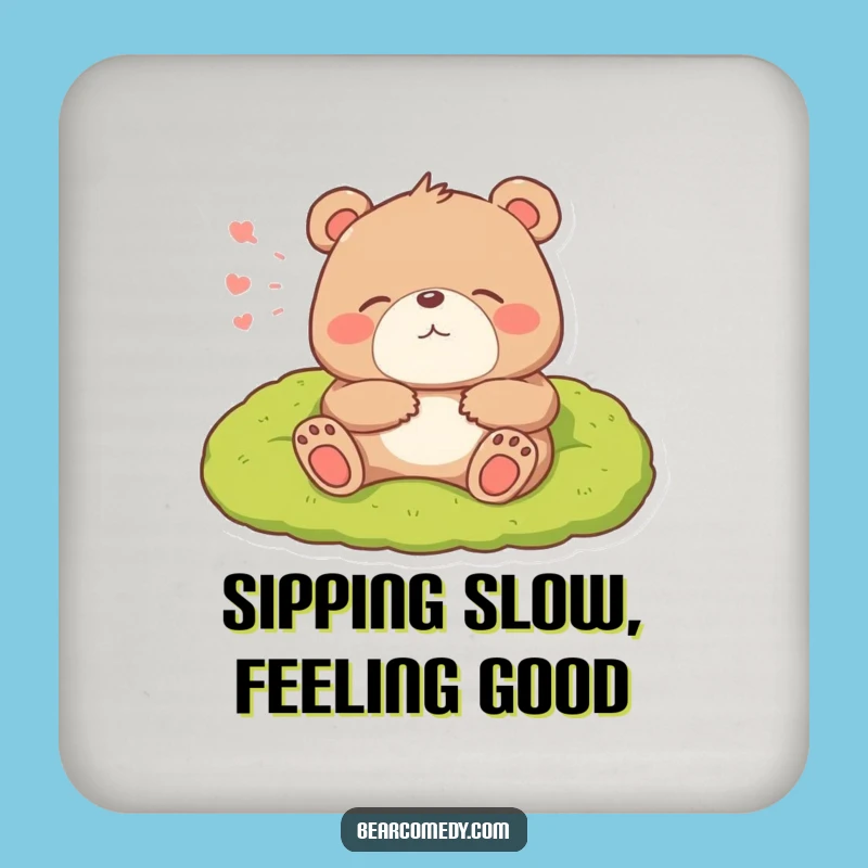 Funny Bear Coaster - Lounging Sigh Art, Cozy Bed Drink Protection