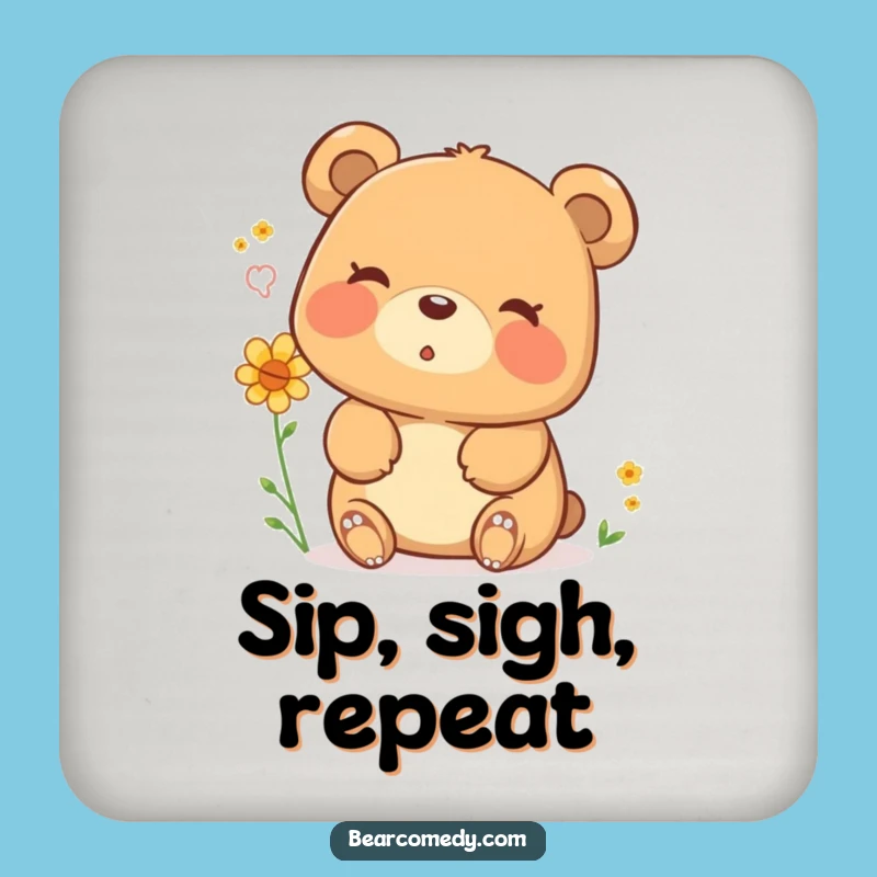 Funny Bear Pollen Sigh Drink Coaster - Protect Surfaces with Hilarious, Happy Art!