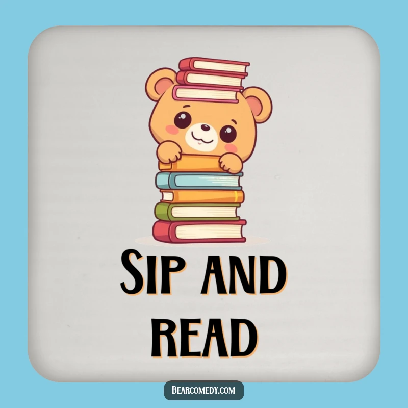 Funny Bookworm Bear Drink Coaster: Protect Surfaces with Hilarious Literary Charm