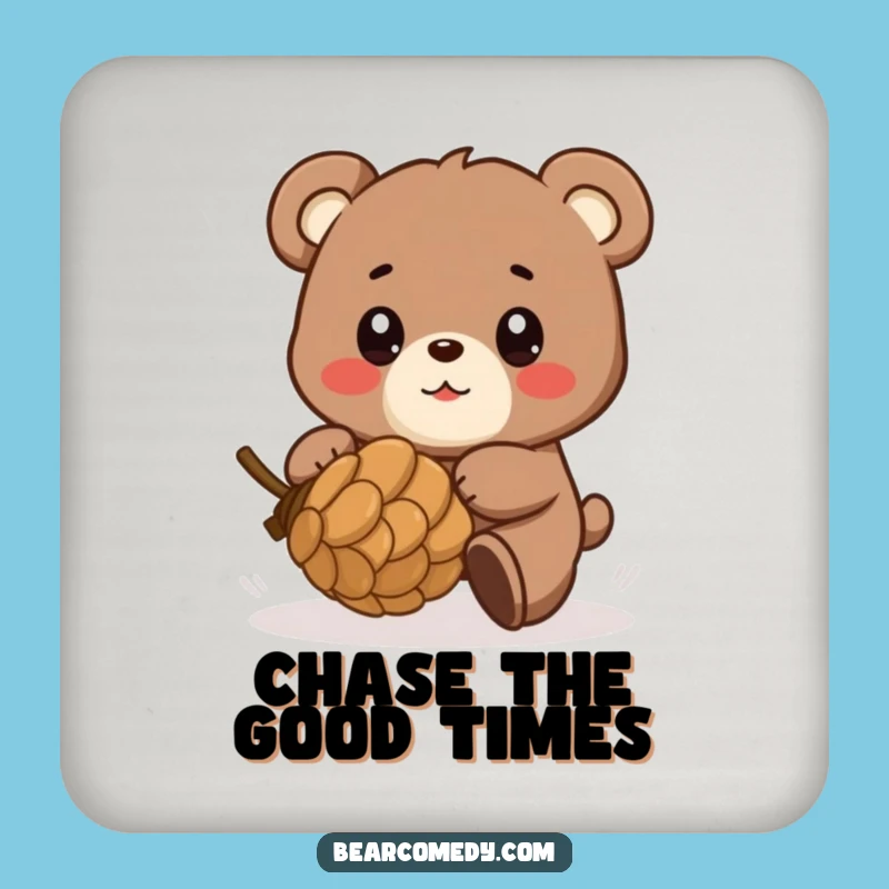 Funny Chasing Bear Drink Coaster - Protect Surfaces with Hilarious, Gleeful Style!