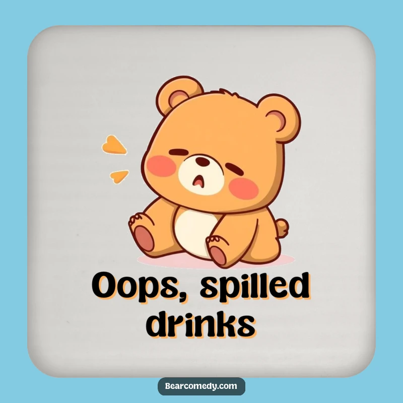Funny Oops Bear Drink Coasters - Protect Surfaces with Comical Stumble Art!