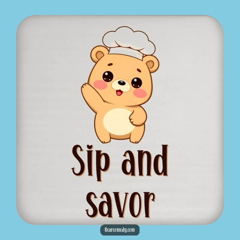 Funny Chef Bear Coaster: Protect Surfaces With Bear Baker Design, Great Funny Gift