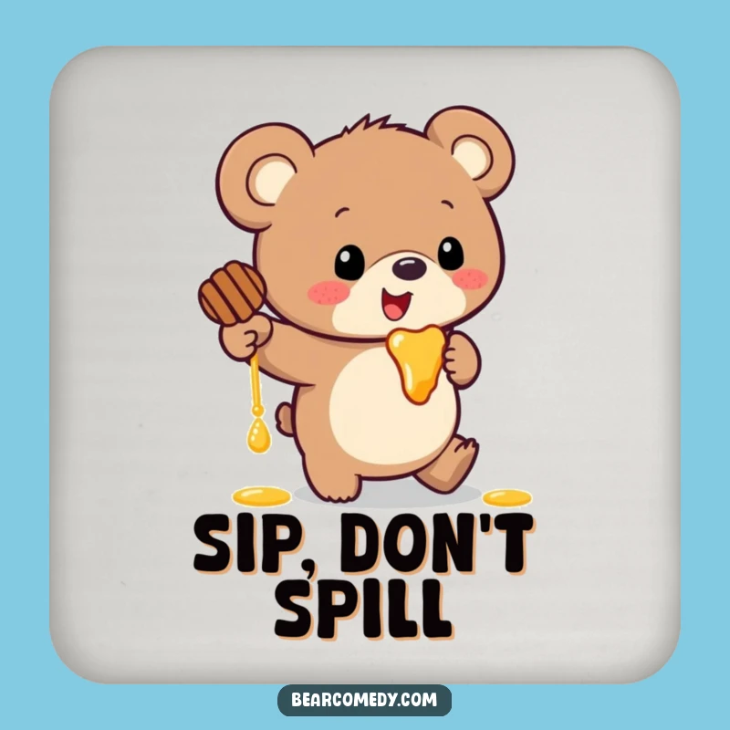 Funny Bear Honey Coaster: Comical Trip Design, Protect Surfaces Funny Gift