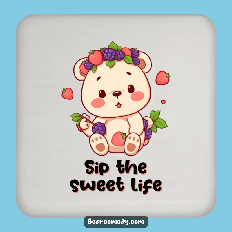 Funny Berry Crown Bear Drink Coaster - Protect Surfaces with Hilarious, Sweet Style!