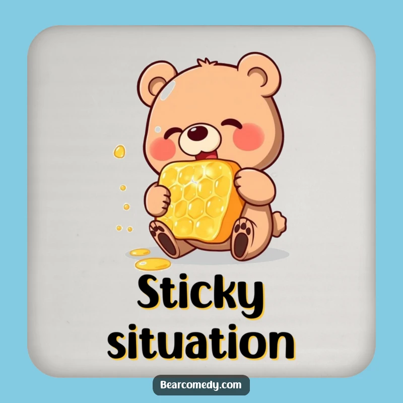 Funny Honey Bear Coaster: Happy Bear, Giant Honeycomb Protection, Gift