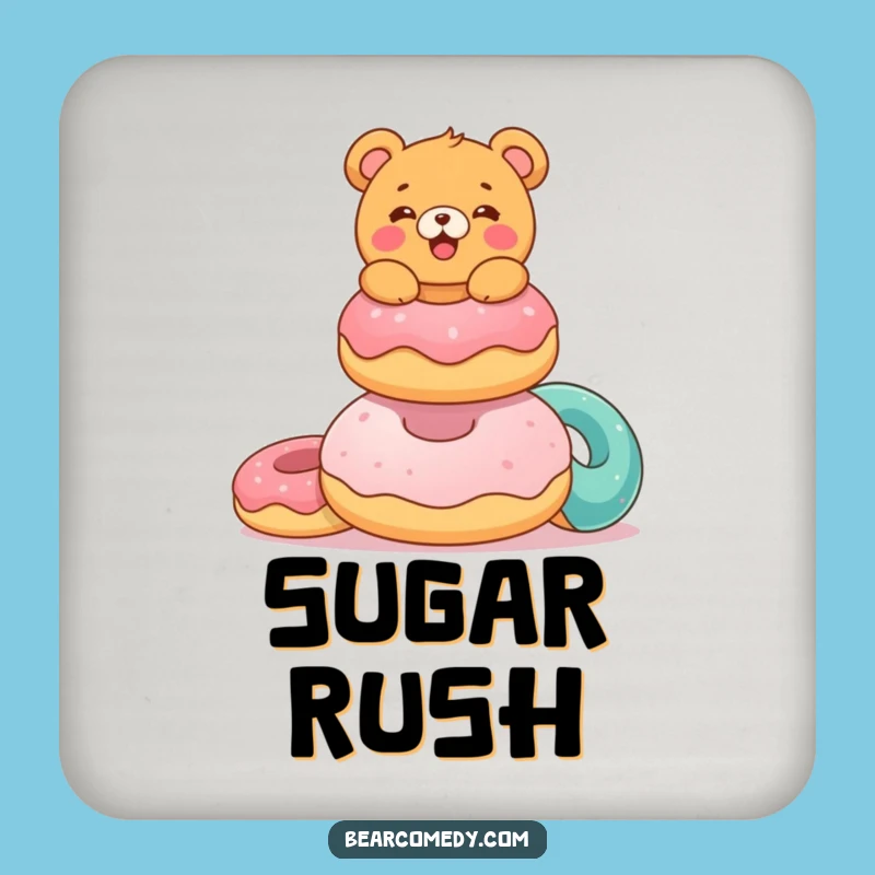 Funny Donut Bear Coaster: Delighted Bear, Donut Protection, Gift