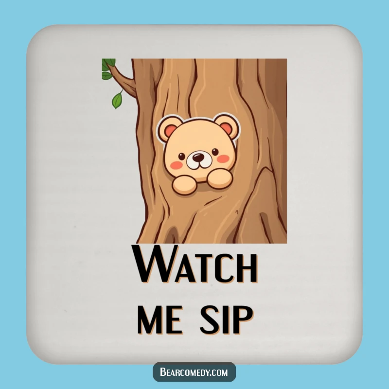 Funny Curious Bear Peeking Drink Coaster - Protect Surfaces with Playful Intrigue!