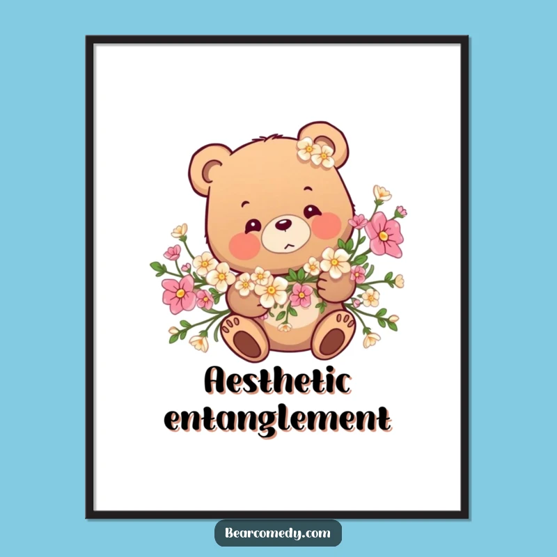 Funny Bear Flower Garland Poster: Tangled Bear Art, Bring Nature's Humor Funny Gift!