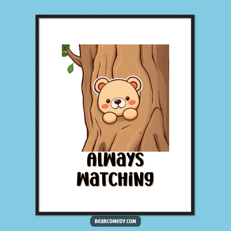 Funny Curious Bear Peeking Poster - Bring Playful Intrigue to Your Walls with This Art!