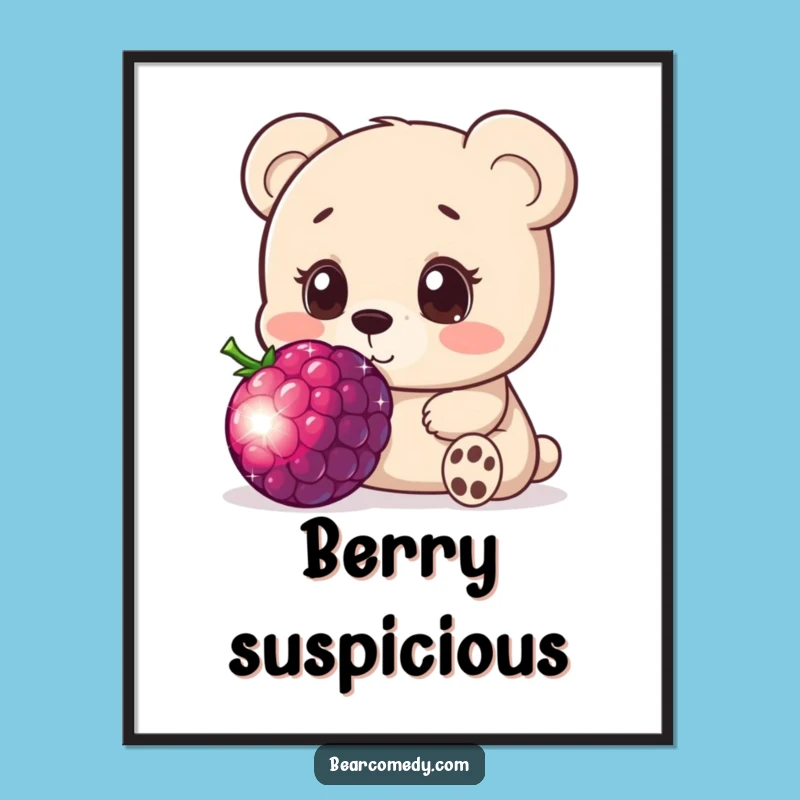 Funny Bear Berry Poster: Curious Cartoon Art Print for Innocent Decor