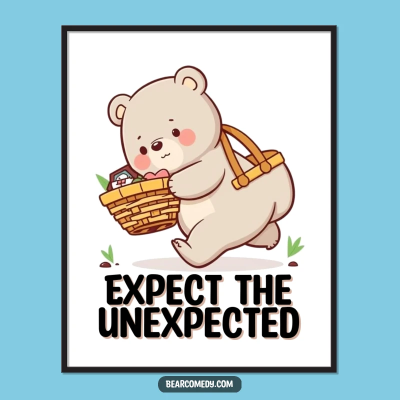 Funny Picnic Bear Poster: Hilarious Wall Art of a Tripping Bear, Perfect Gift