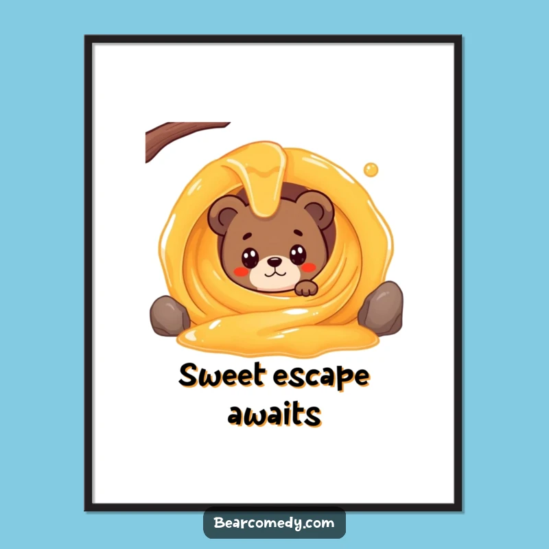 Funny Bear Honey Poster: Adorable Wide-Eyed Humor, Perfect Wall Art for Honey Lovers