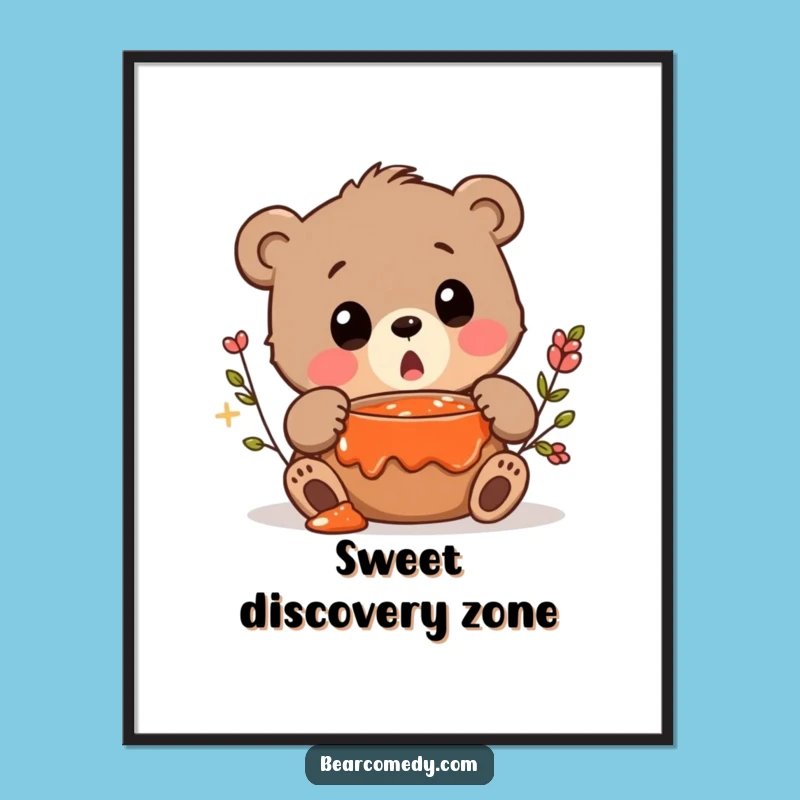 Funny Bear Poster - Jam Surprise Art, Squeak Decor, Humorous Wall