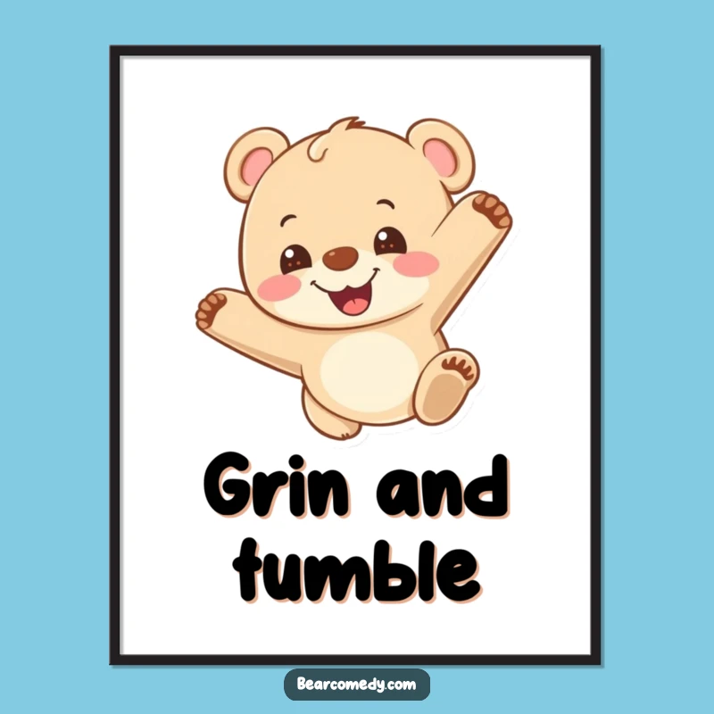 Funny Bear Cub Somersault Poster: Hilarious Wall Art for an Energetic Space