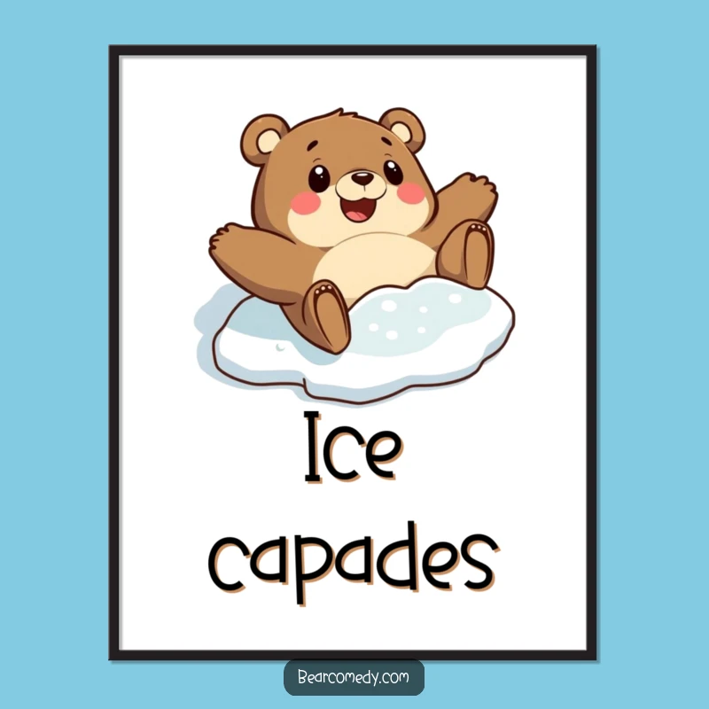 Funny Bear Sliding Poster: Comical Art Print for Winter Decor
