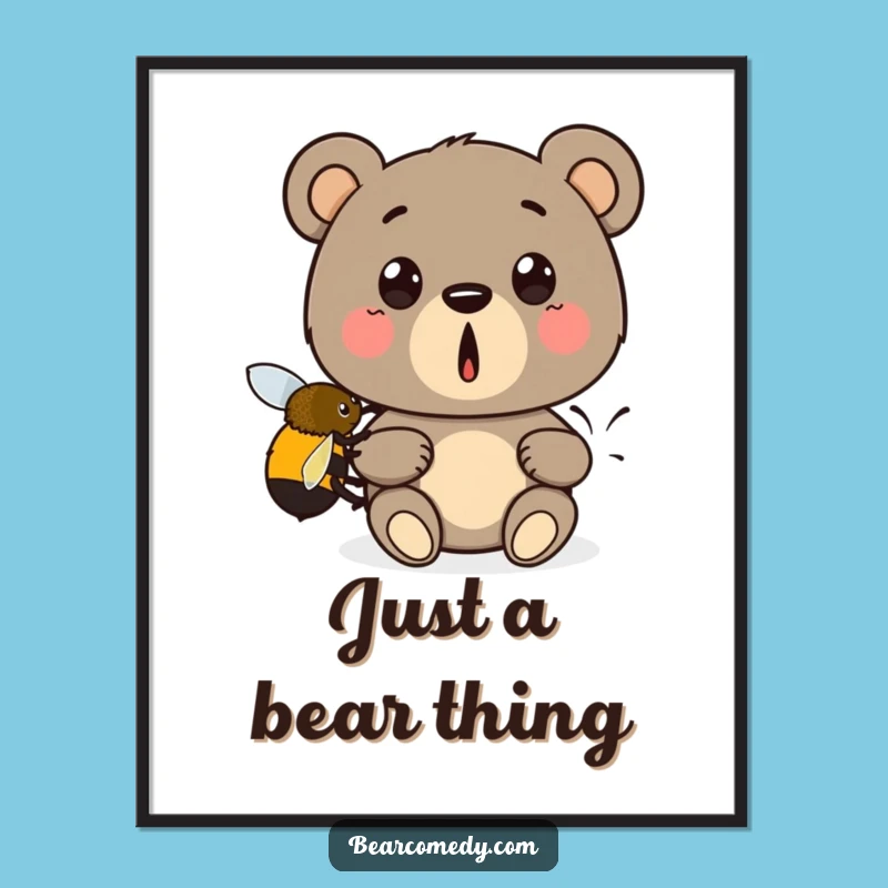 Funny Bear Bee Boost Poster: Surprised Bear Lifted by Bee, Perfect Wall Art Funny Gift!