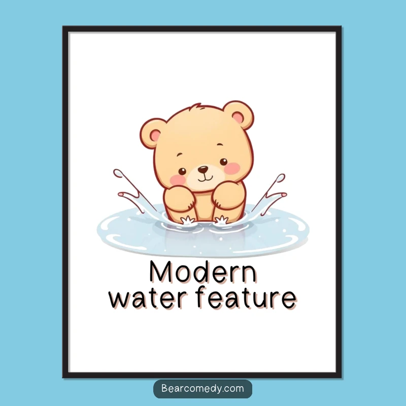 Funny Bear Puddle Splash Poster: Cute Animal Art for the Perfect Funny Gift!