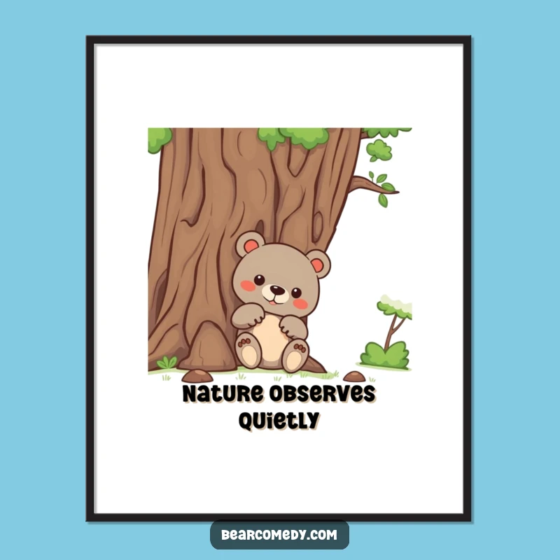 Wall Art with a Wink: Funny Bear Peeking Poster