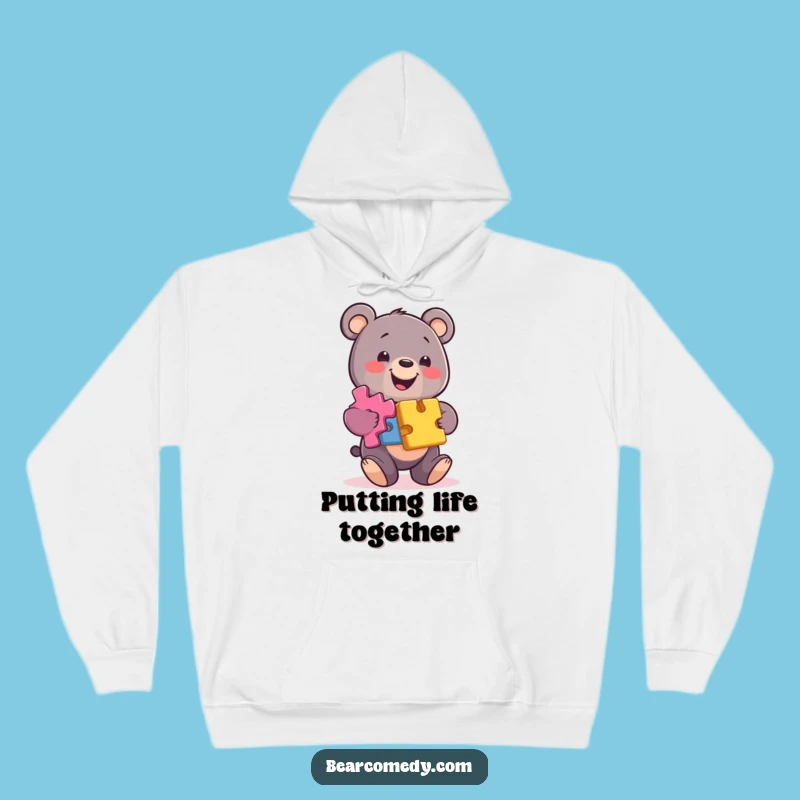 Cozy Up with Cleverness: Funny Bear Puzzle Pieces Hoodie