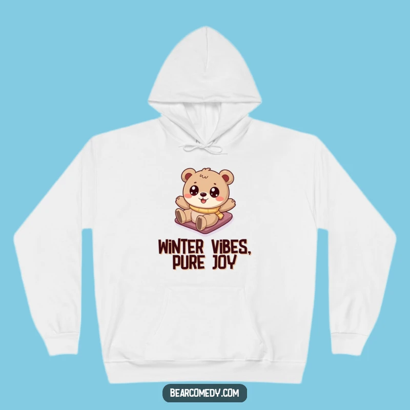 Cozy Winter Vibes: Funny Bear Snowy Hill Sliding Hoodie