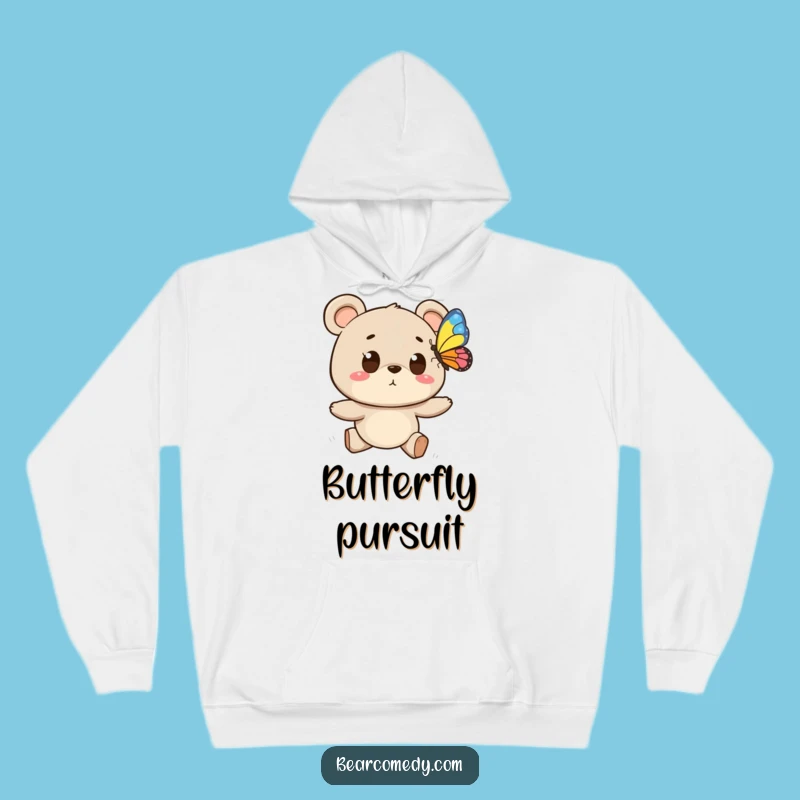 Funny Bear Butterfly Chase Hoodie - Cozy & Whimsical Outdoor Adventure Wear!