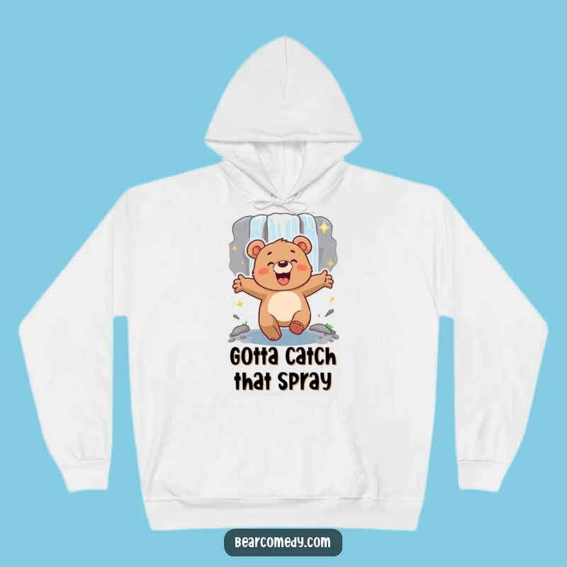 Funny Energetic Bear Waterfall Hoodie - Cozy Adventure Comfort