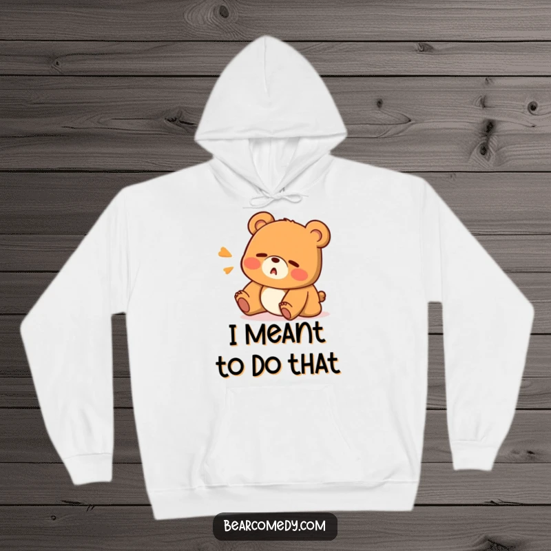 Funny hoodie showcasing a bear character stumbling with a surprised 'Oops!' expression, perfect for comfortable and humorous casual wear.