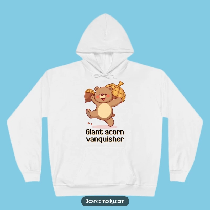 Funny Bear Acorn Kick Hoodie: Cozy Bear Kicks Giant Acorn, Warm Funny Gift!