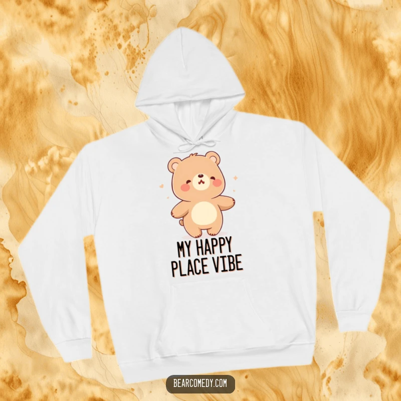 Funny hoodie design of a bear character performing a cheerful hum and sway dance with a gentle breeze.
