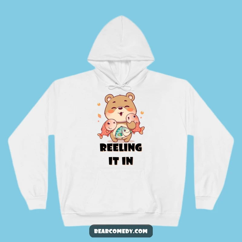 Funny Juggling Bear Hoodie: Mischievous Bear, Fishy Fun, Cozy Gift