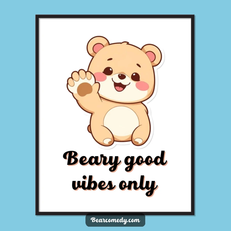 Funny Free Printable Bear Wall Art: Happy Grinning Paw Wave Decor