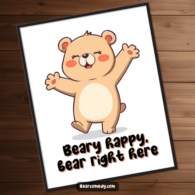 Funny Free Printable Wall Art: A bear character joyfully dances with flailing arms, bringing playful energy.