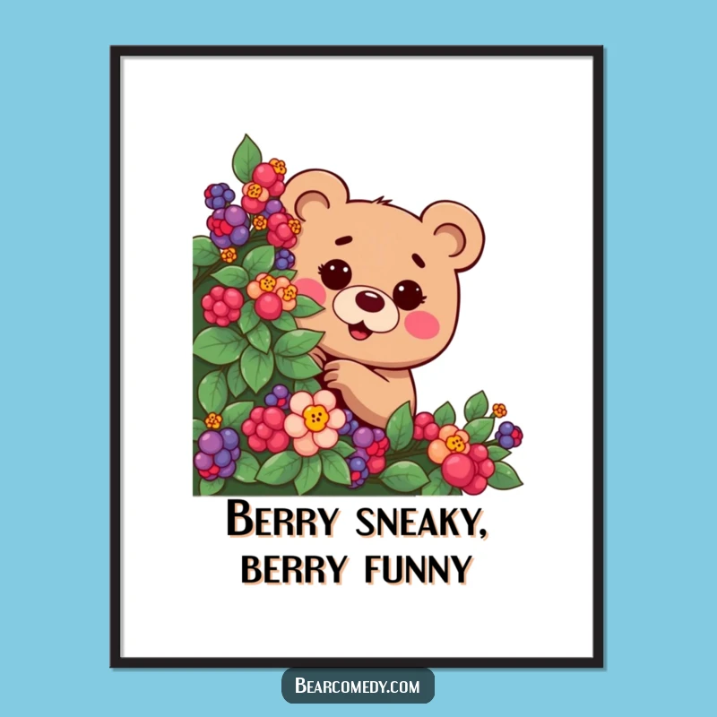Free Printable Bear Art: Funny Berry Bush Peek Downloadable Wall Decor