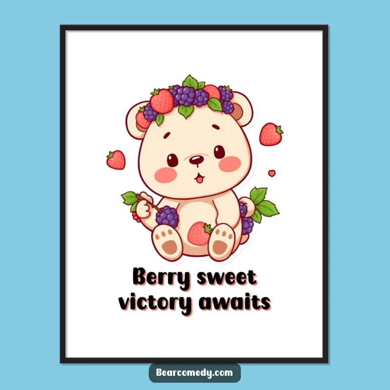 Funny Free Printable Wall Art: Berry Crown Bear, Sweet Bounty, Downloadable Decor