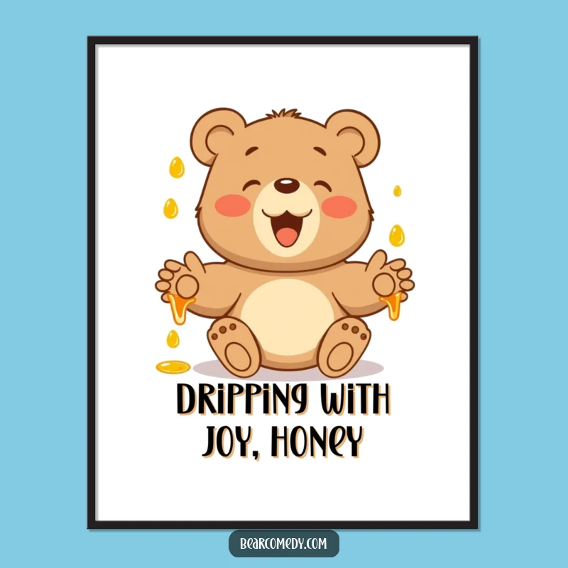 Free Printable Bear Art: Funny Honey Drop Catch Downloadable Wall Decor
