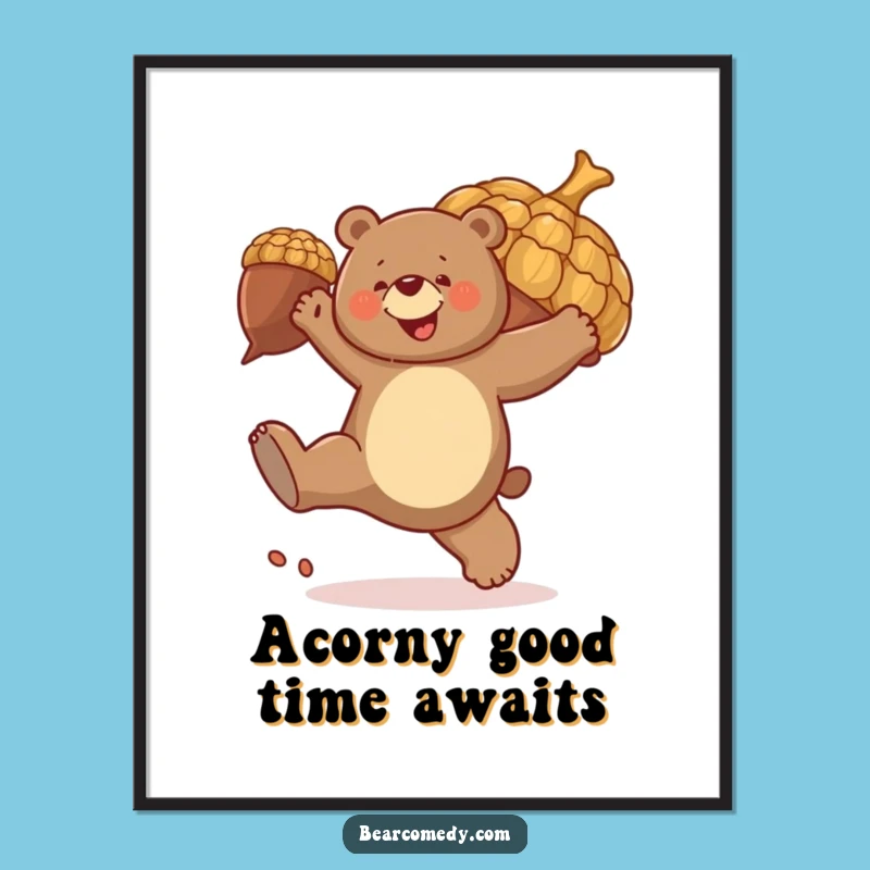 Free Printable Bear Acorn Kick Wall Art: Funny Humorous Downloadable Art for Playful Decor