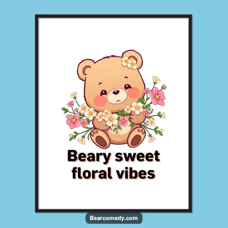 Free Printable Bear Flower Garland Wall Art: Funny Humorous Downloadable Art for Whimsical Decor
