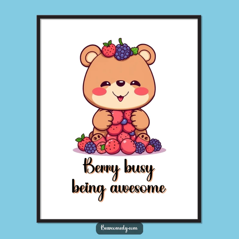 Free Printable Funny Bear Wall Art: Silly Berry Balance Downloadable Decor Gift