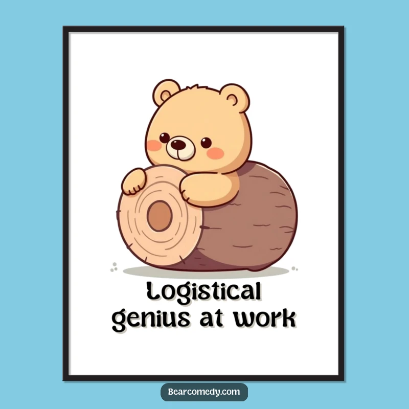 Free Printable Wall Art: Determined Bear Rolling Log Funny Downloadable Decor