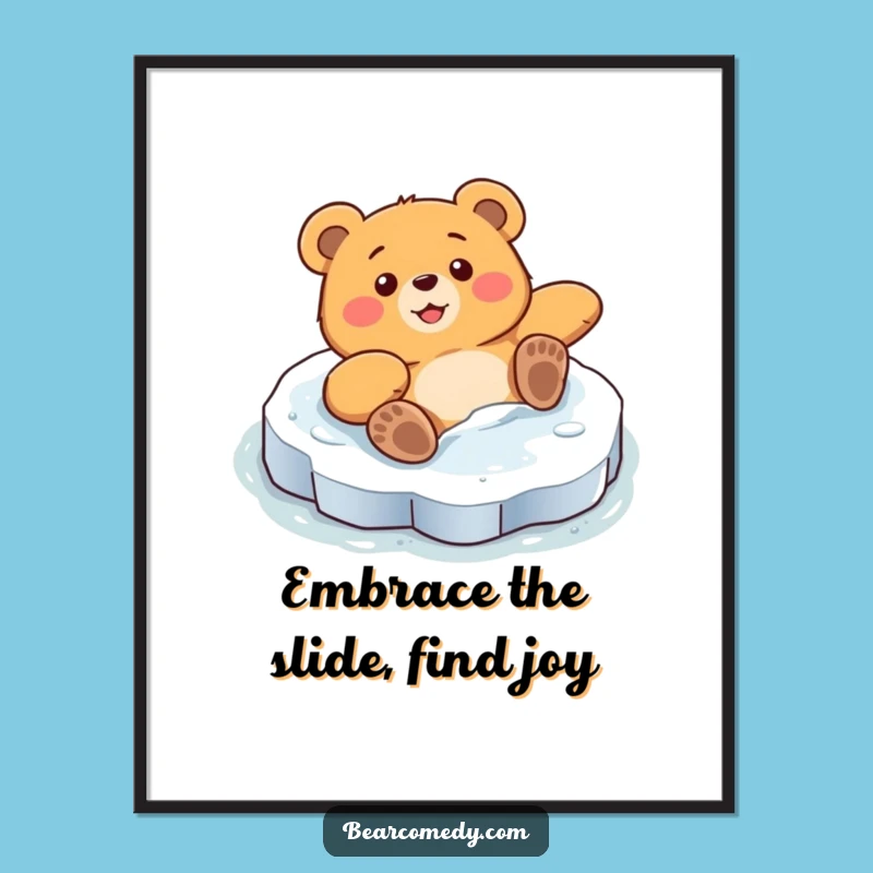 Funny Free Printable Bear Art: Icy Slide Humorous Downloadable Wall Decor