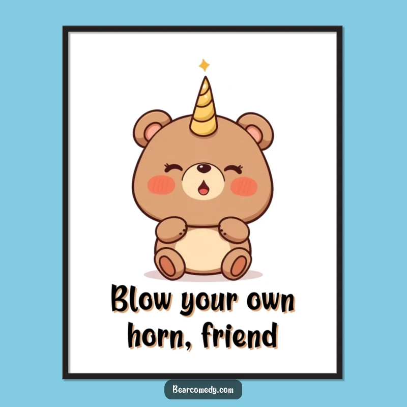 Funny Free Printable Wall Art: Bear Blowing Magical Horn, Downloadable Enchanting Decor