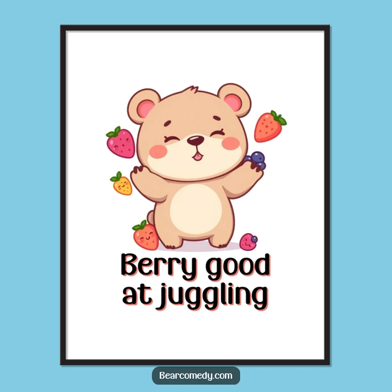 Funny Free Printable Wall Art: Bear Juggling Berries, Humorous Downloadable Decor