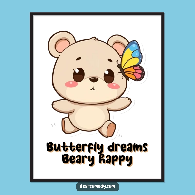 Funny Free Printable Wall Art: Bear's Butterfly Chase, Downloadable Wonder for Your Walls
