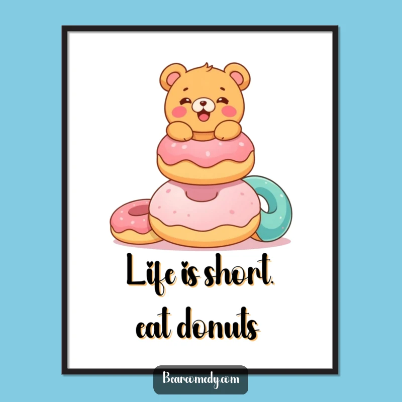 Funny Free Printable Wall Art: Bear's Donut Tower, Downloadable Art Decor