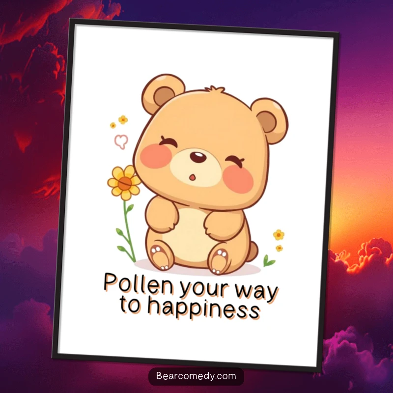 Funny Free Printable Wall Art: Adorable bear gently blowing pollen with a happy, content sigh.