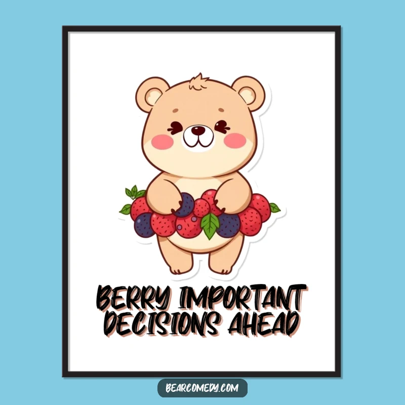 Funny Free Printable Wall Art: Mischievous Bear Balancing Berries, Downloadable Art for Home Decor