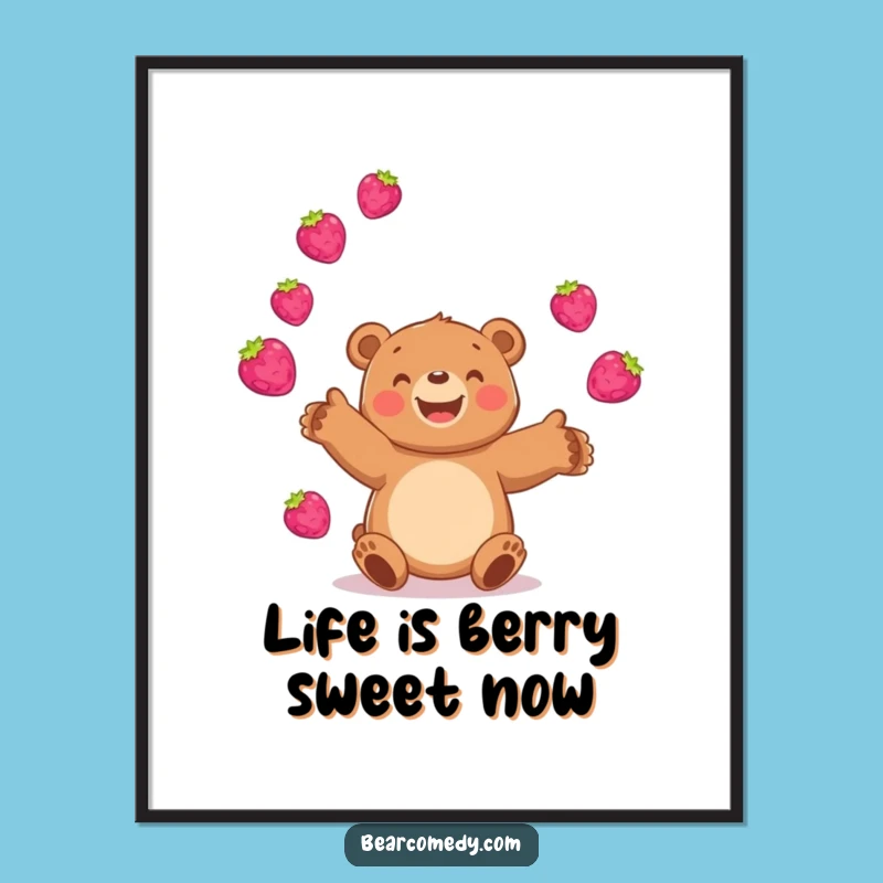 Funny Printable Wall Art: Berry Juggling Bear Downloadable Decor Gift